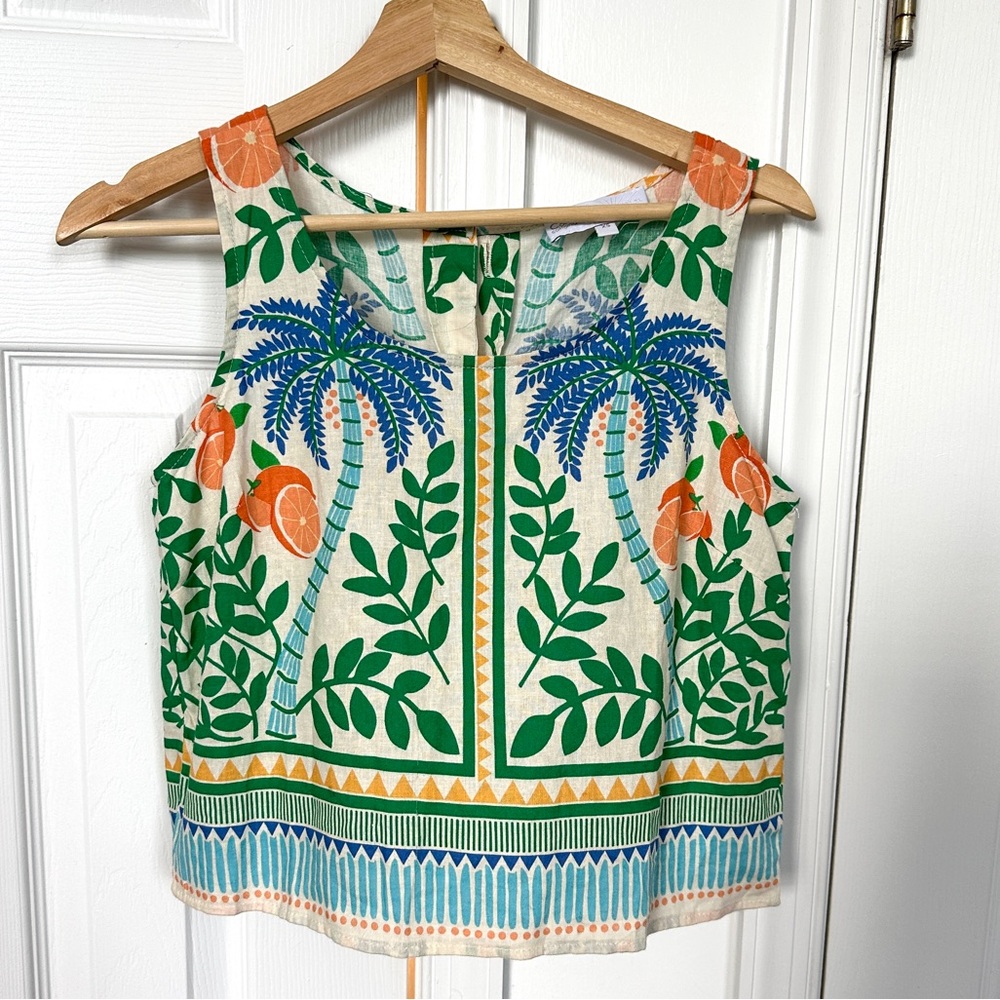 C&C California Tropical Linen Blend Button-Back Tank Top XS New! NWT